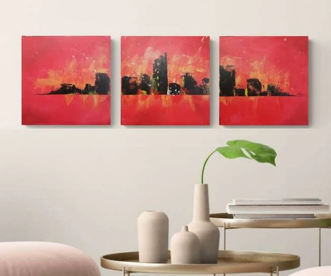 Red Skyline (triptyque acrylique 90 x 30cm.)