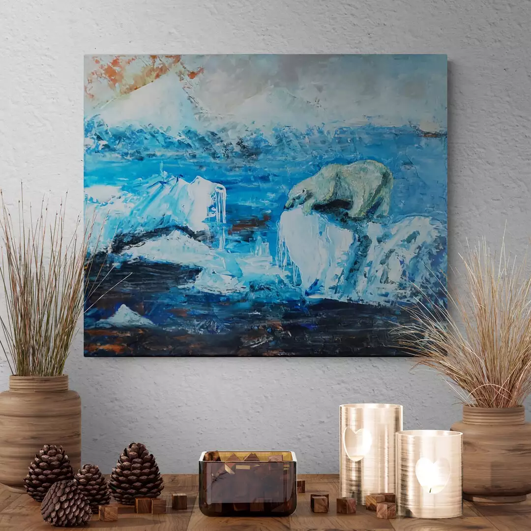 Survie Arctique, Ours Polaire en Péril (acrylique 60x50cm)