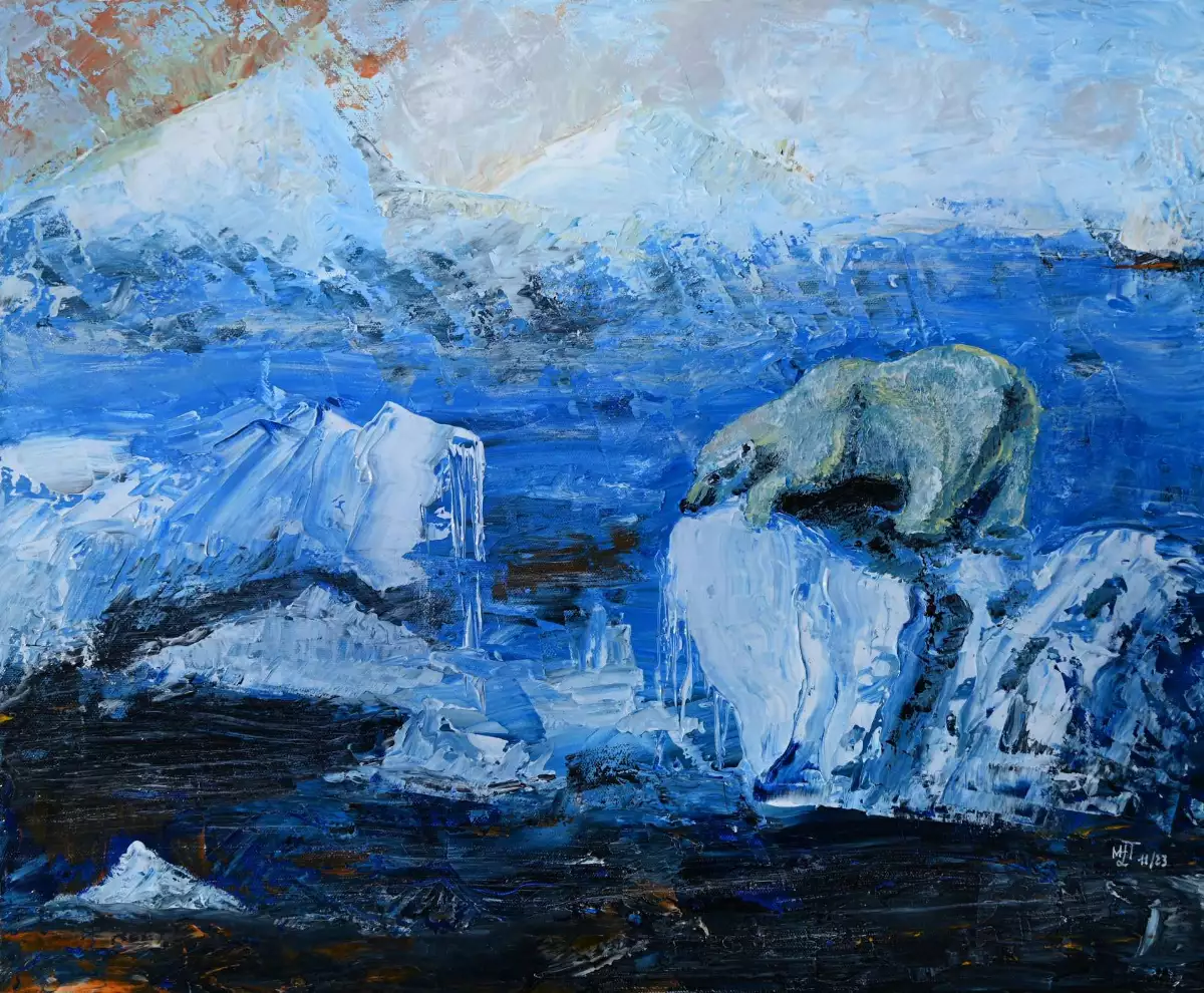 Survie Arctique, Ours Polaire en Péril (acrylique 60x50cm)