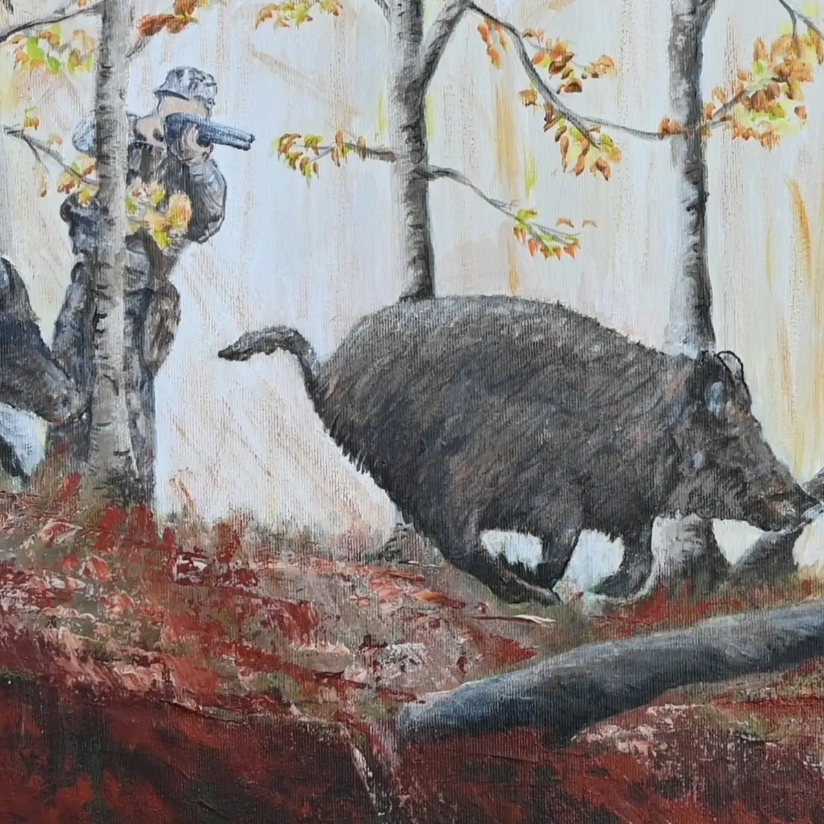 Chasse aux sangliers en Montagne Noire, Occitanie (100 x 60 cm)